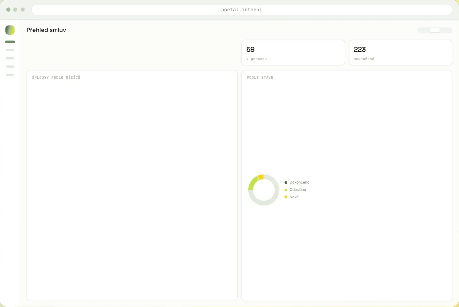 Animated mock-up — the dashboard with contract counts and charts.